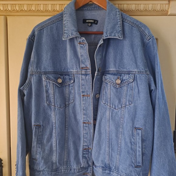 Misguided oversized blue-blues denim jacket US Sz 8 - Picture 5 of 9